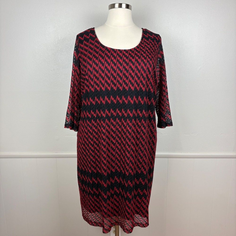 Catherines Lace Shift Dress Size 3X‎ Black Red Chevron Lined Relaxed Fit A-Line